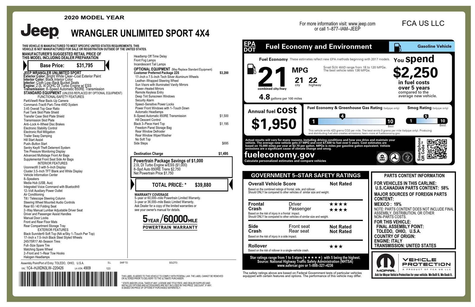 2020 Jeep Wrangler Unlimited Sport S 4x4