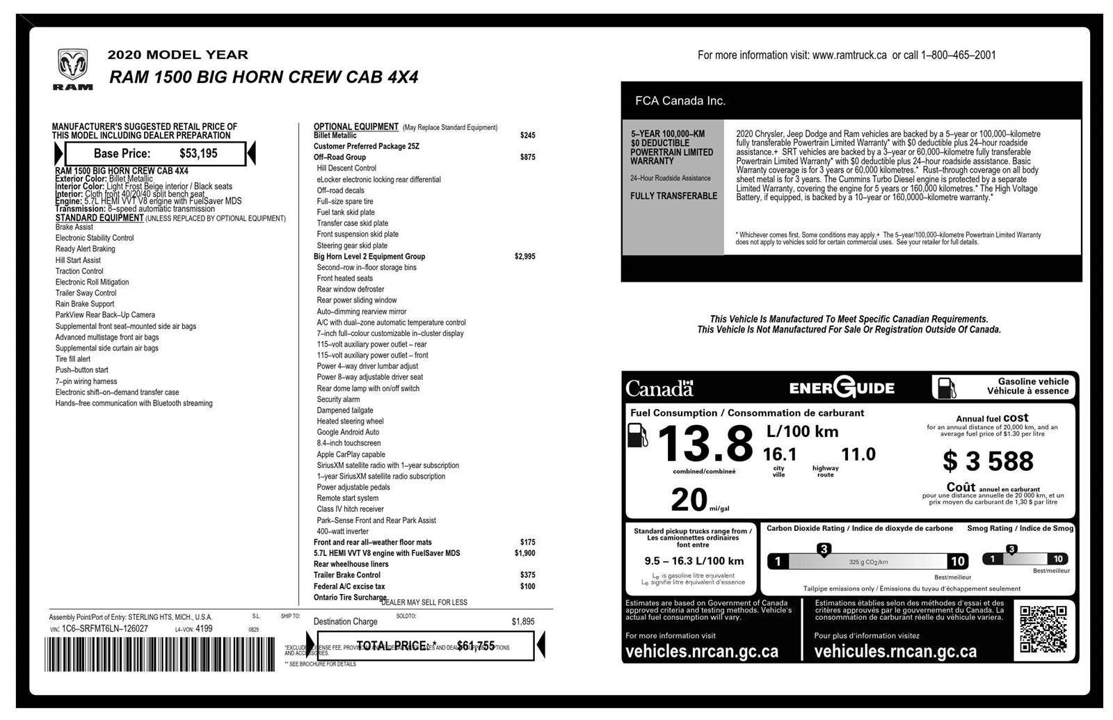 2020 RAM 1500 Big Horn